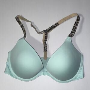 Victoria's Secret PINK Bra Womens 32C Green Mint Front Close Push Up Racerback